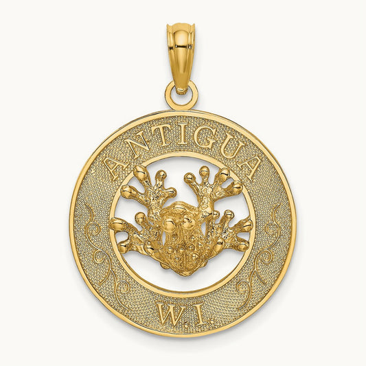 ANTIGUA, W.I. Circle w/ Frog Charm, 14K
