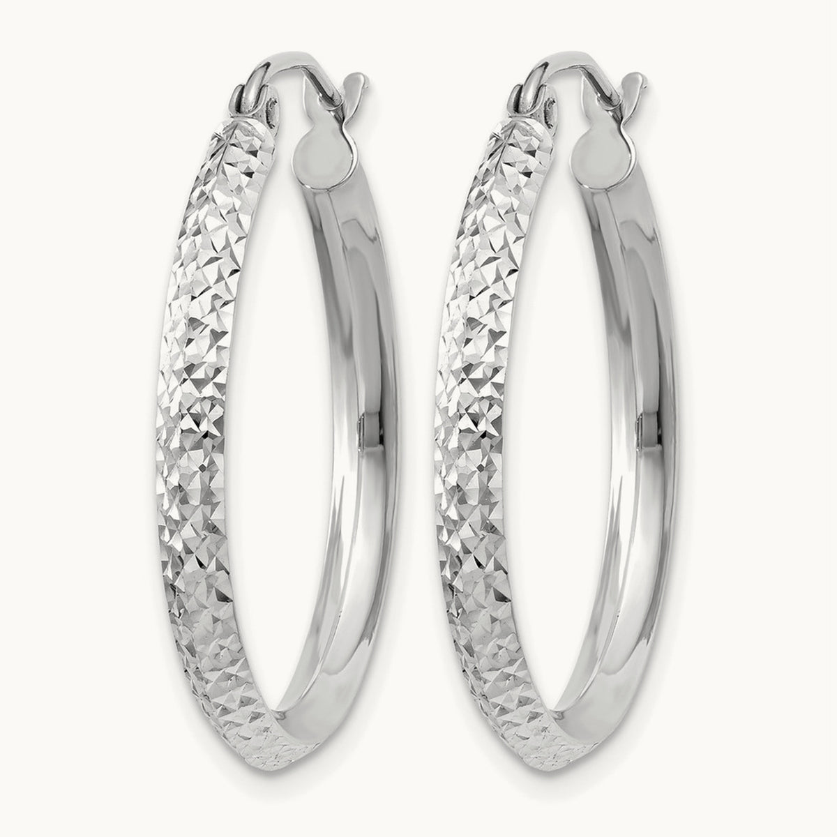 Knife Edge Diamond-cut Hollow Hoop Earrings — 14K White Gold, 2.5x25mm