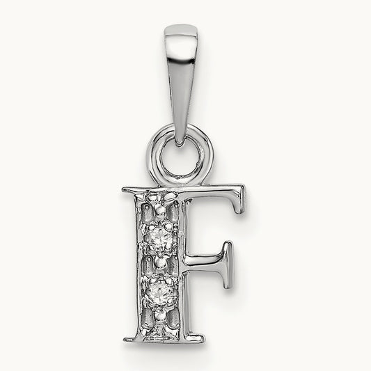 Rhodium-plated Diamond Letter F Initial Pendant, 14K White Gold