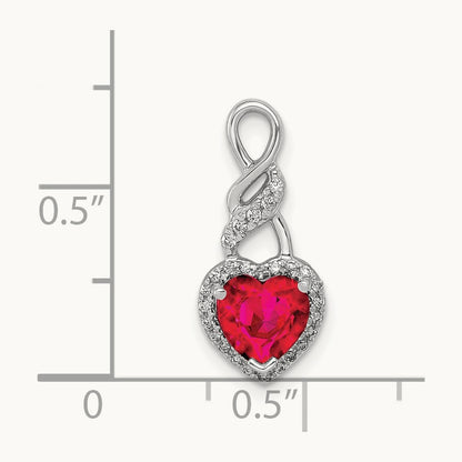 Diamond and Ruby Heart Chain Slide, 14K White Gold