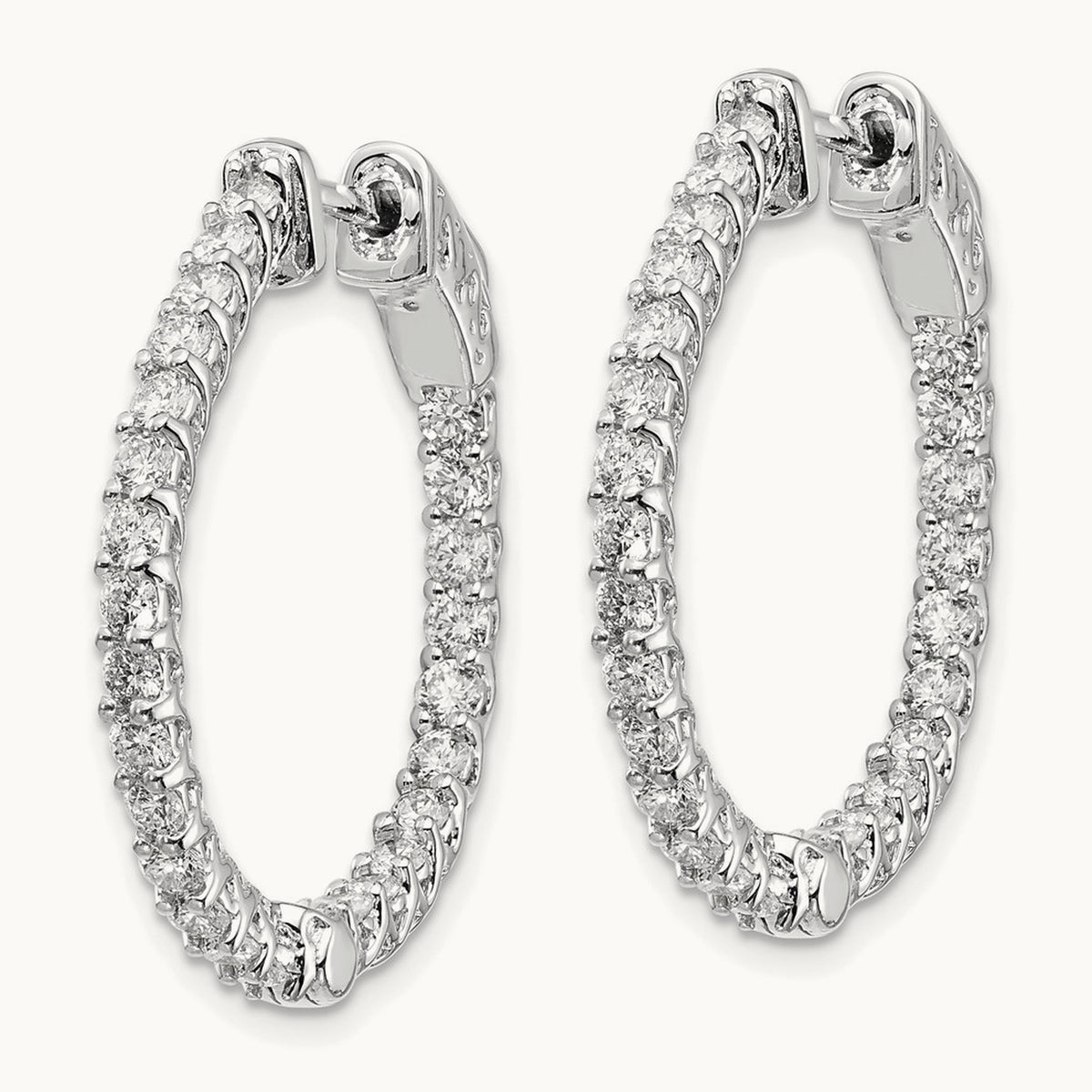 Diamond Round Hoop w/Safety Clasp Earrings, 14K White Gold