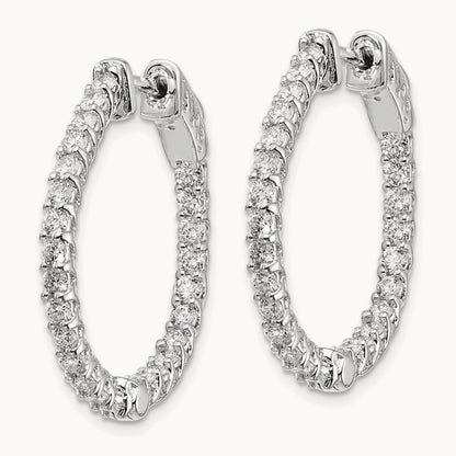 Diamond Round Hoop w/Safety Clasp Earrings, 14K White Gold