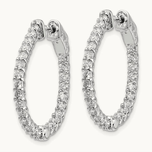 Diamond Round Hoop w/Safety Clasp Earrings, 14K White Gold