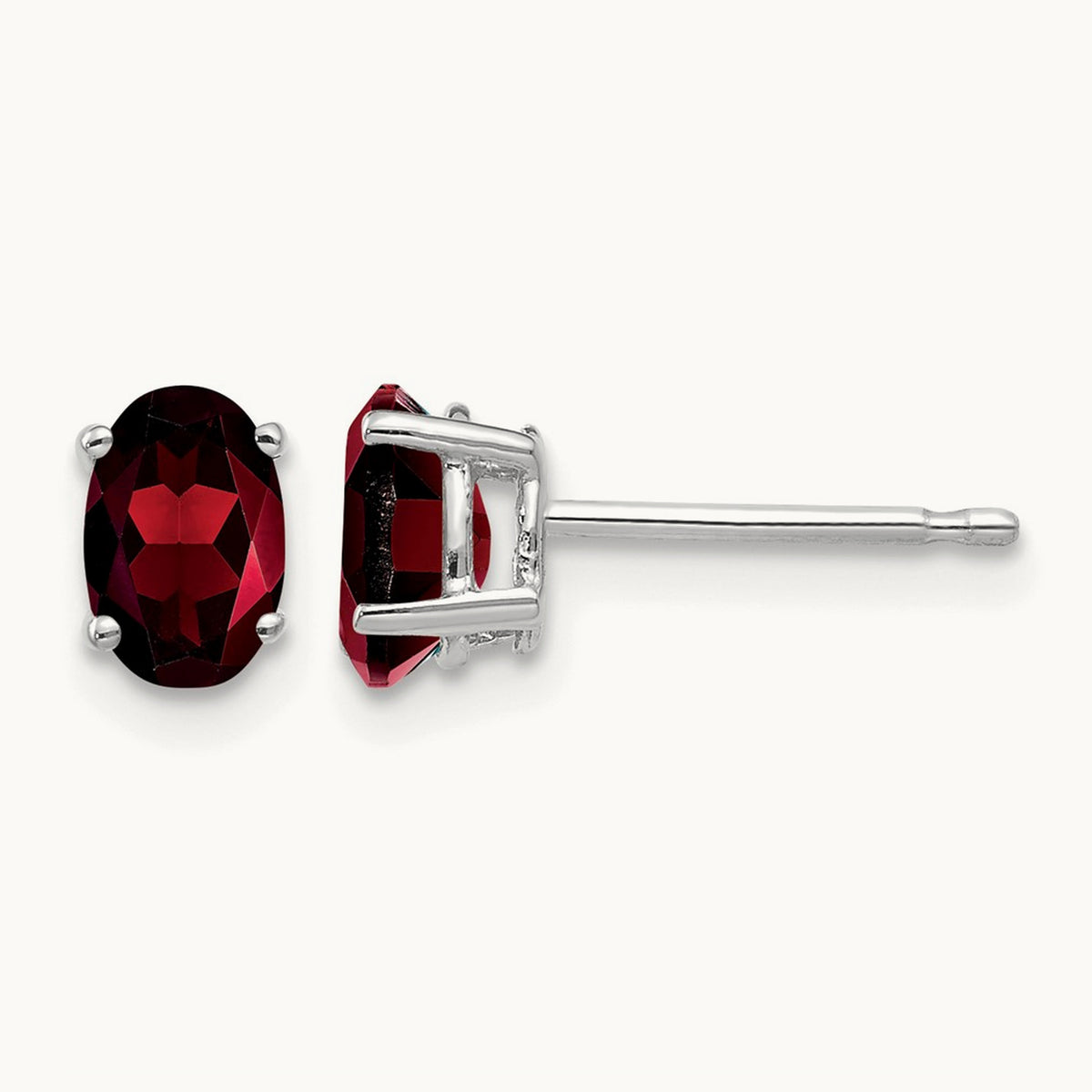 6x4mm Oval Garnet Earrings, 14K White Gold