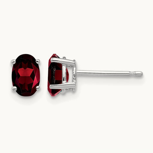 6x4mm Oval Garnet Earrings, 14K White Gold