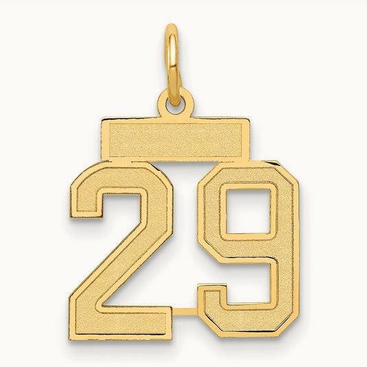 Small Satin Number 29 Charm — 14K Yellow Gold
