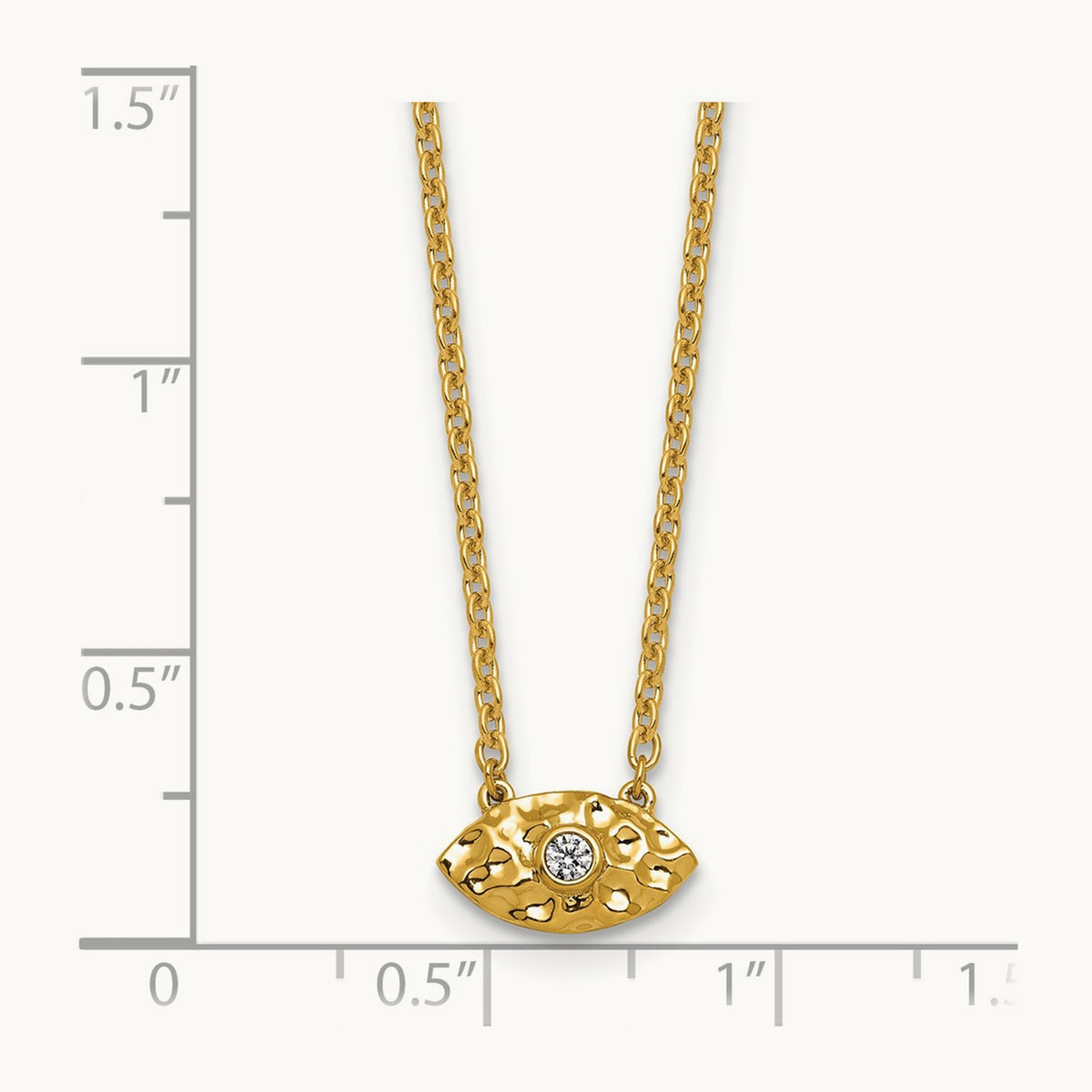 Polished and Hammered Diamond Evil Eye Necklace, 14K