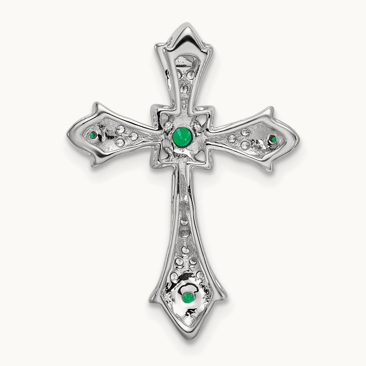 Emerald and Diamond Fleur de Lis Cross Chain Slide, 14K White Gold