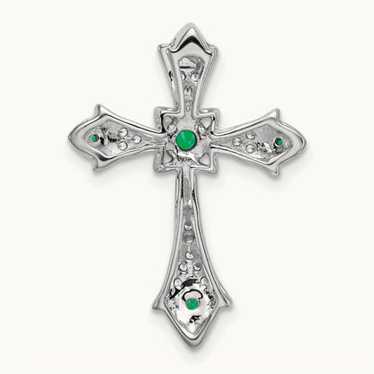 Emerald and Diamond Fleur de Lis Cross Chain Slide, 14K White Gold