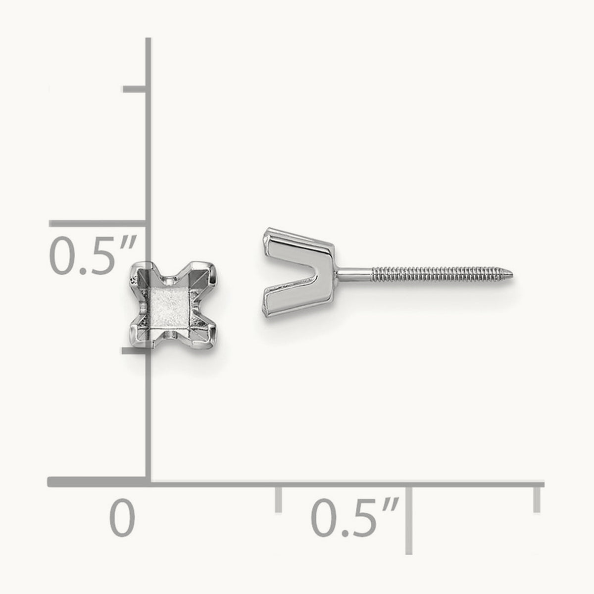 Princess Cut Stud Earring Mountings, 3.5mm, 14K White Gold