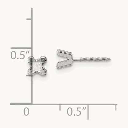 Princess Cut Stud Earring Mountings, 3.5mm, 14K White Gold
