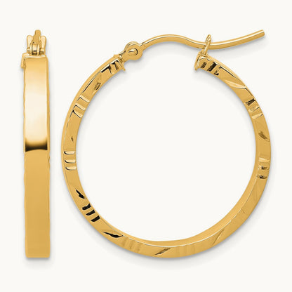 Diamond-cut Edge Medium Polished Hoop Earrings — 10K Yellow Gold