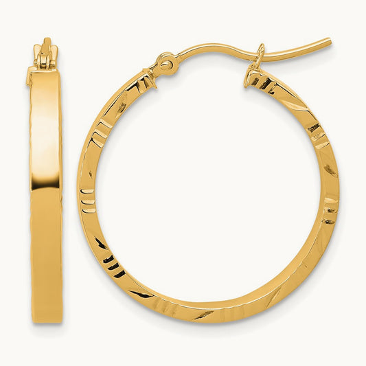 Diamond-cut Edge Medium Polished Hoop Earrings — 10K Yellow Gold