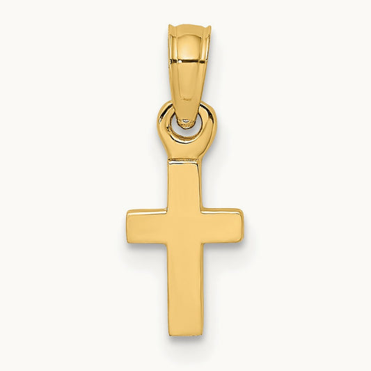 3-D and Polished Mini Cross Charm — 14K Yellow Gold