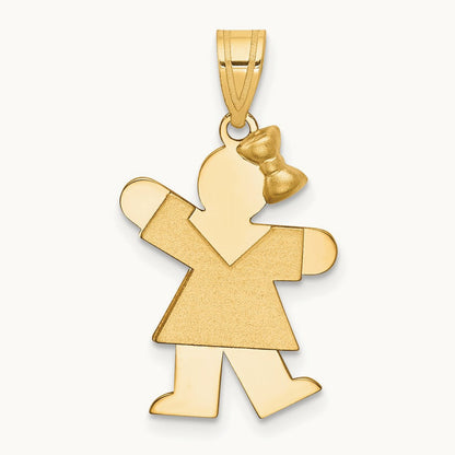 Solid Engravable Girl with Bow on Right Charm — 24mm
