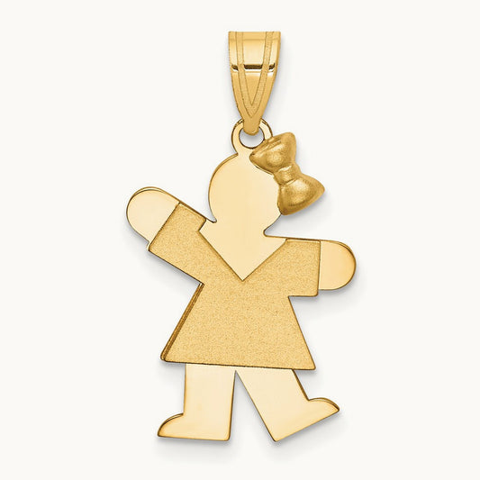 Solid Engravable Girl with Bow on Right Charm — 24mm