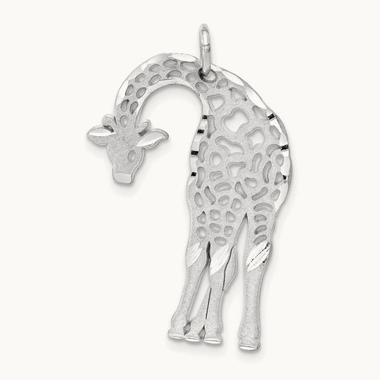 Solid Satin Diamond-cut Flat-Backed Giraffe Charm, 14K White Gold