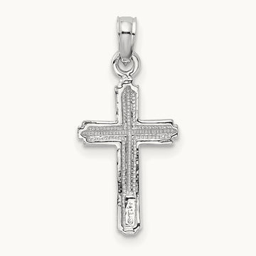 Polished Cross With Striped Border Pendant — 14K White Gold, 23mm