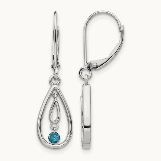 Blue Diamond Leverback Earrings, 14K White Gold