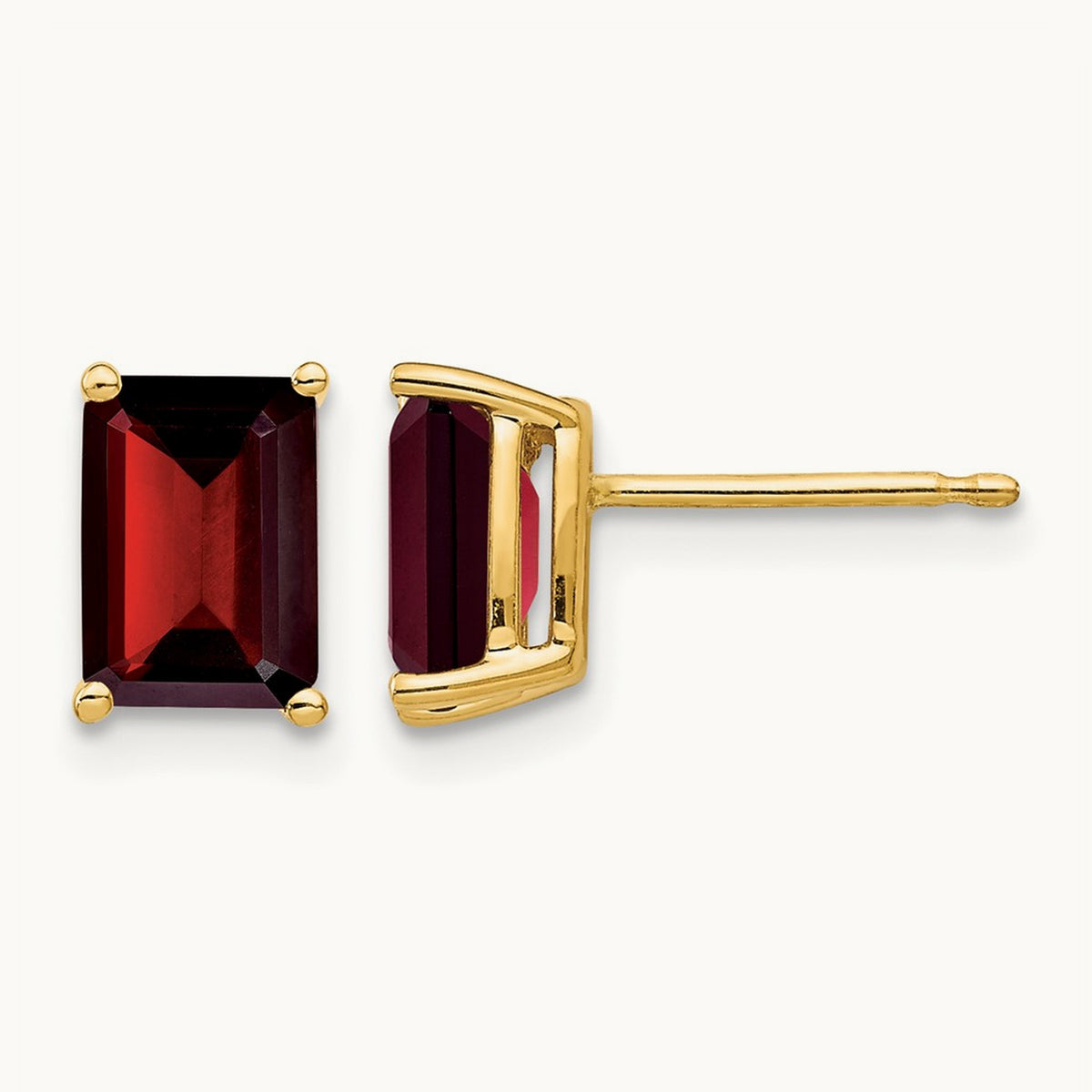 7x5mm Emerald Cut Garnet Earrings, 14K