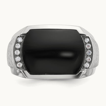 IBGoodman Men's Polished & Satin Onyx & Diamond Ring, 14K White Gold