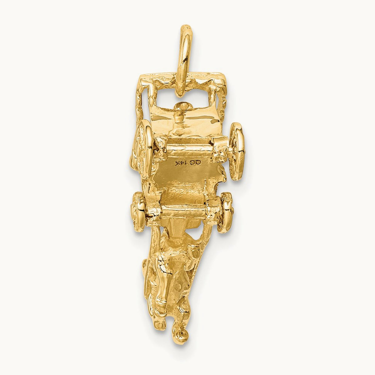 Solid Polished 3-Dimensional Horse and Carriage Charm, 14K