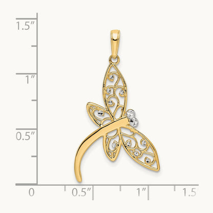 Diamond-cut Filigree Dragonfly Pendant, 14K with White Rhodium
