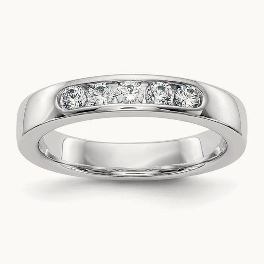 5-Stone Diamond Channel Band, 14K White Gold