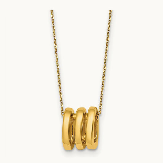 Polished 3 Oval Rings 16in With 2in Ext Necklace, 14K