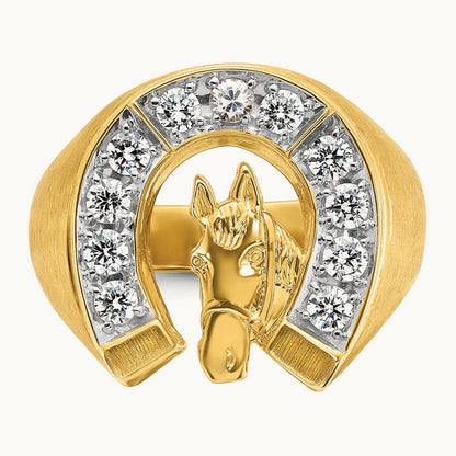 YG with Rh IBGoodman Men's Satin Horseshoe Diamond Complete Ring, 14K