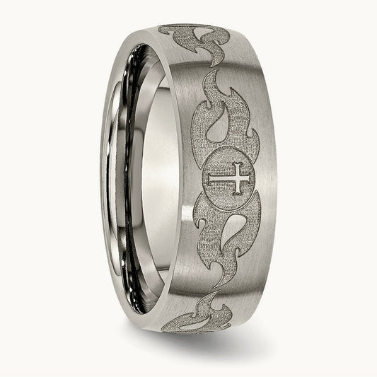 Brushed Cross with Flames Laser Design Band — photo set