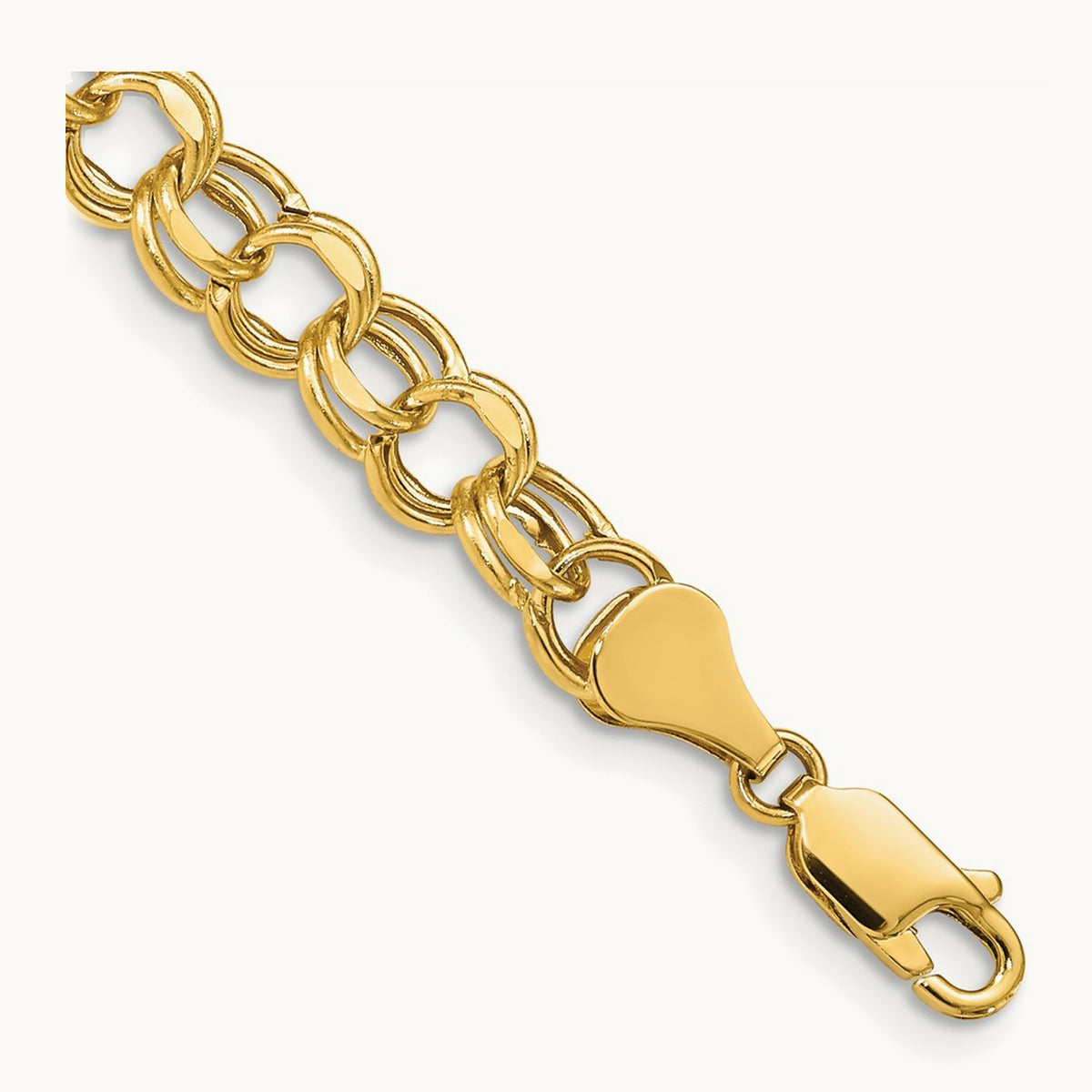 7in Hollow Double Link Charm Bracelet — 14K Yellow Gold, 6.5mm