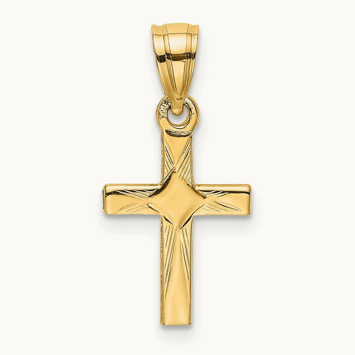 Diamond Shape Center Mini Cross Charm — 14K Yellow Gold