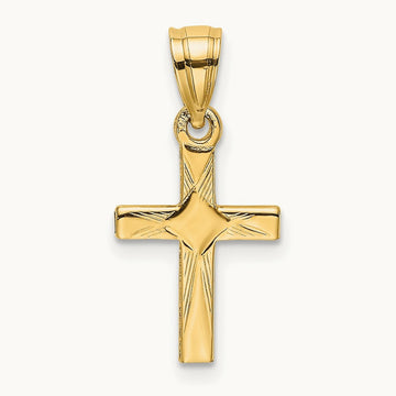 Diamond Shape Center Mini Cross Charm — 14K Yellow Gold