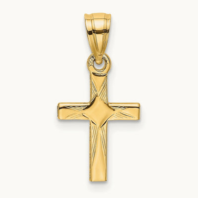 Diamond Shape Center Mini Cross Charm — 14K Yellow Gold