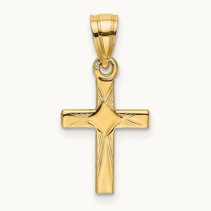 Diamond Shape Center Mini Cross Charm — 14K Yellow Gold