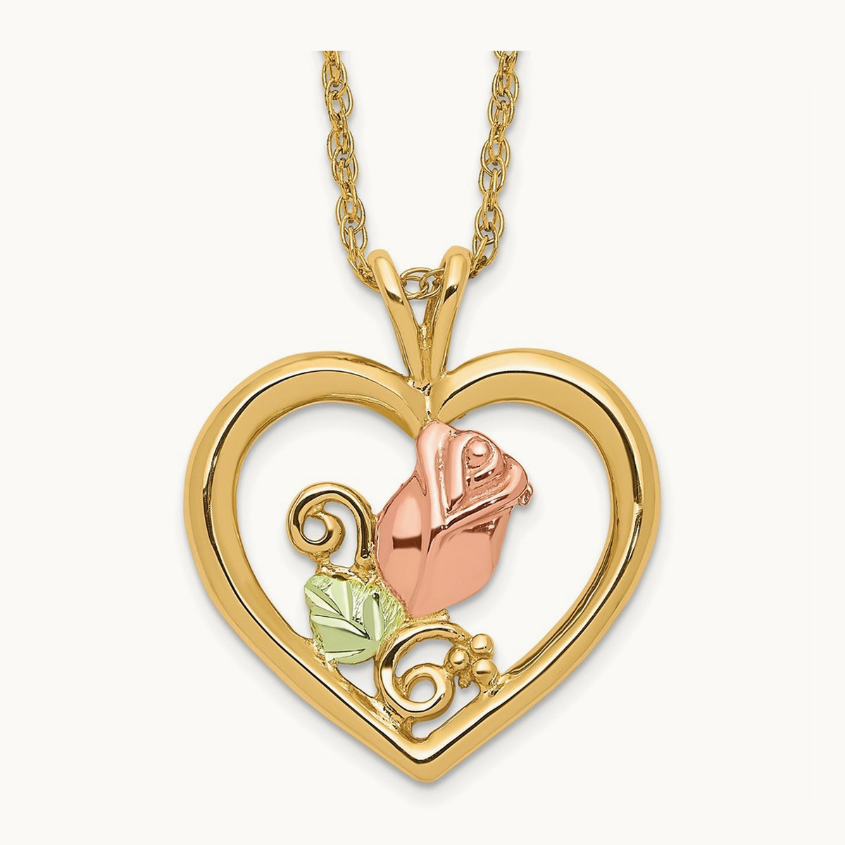 Black Hills Gold Rose in Heart Necklace
