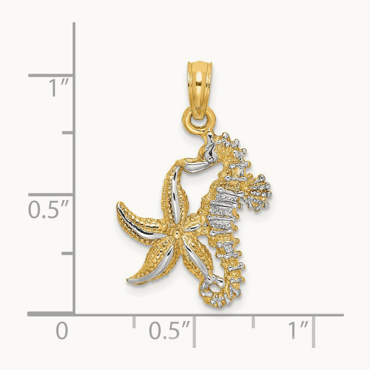 Starfish and Seahorse Charm, 14K with White Rhodium