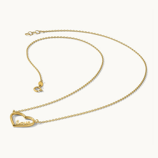 Polished Open Heart LOVE 17IN Plus .5 IN Ext. Necklace, 14K