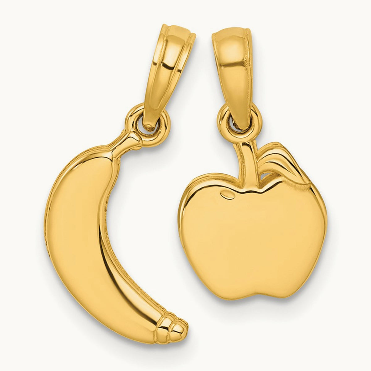 Polished Banana and Apple Pendant, 14K