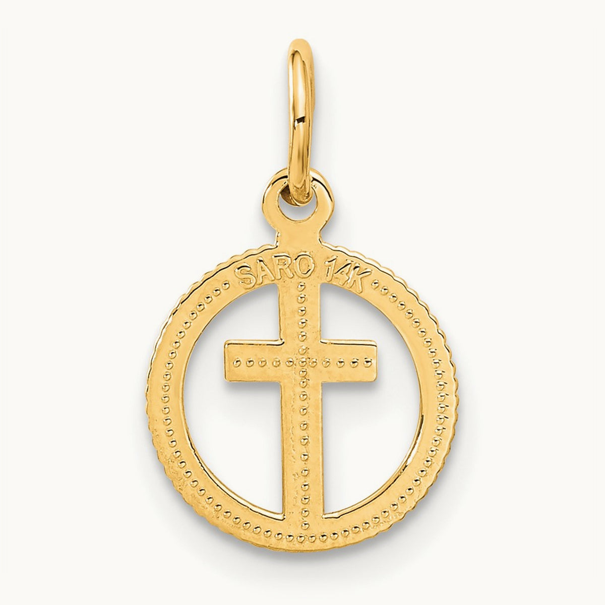 Eternal Life Cross in Circle Charm, 14K