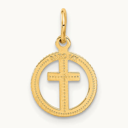Eternal Life Cross in Circle Charm, 14K