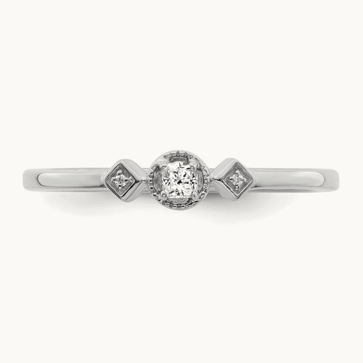 Petite Beaded Edge Cushion Ring, 0.10 ct tw — 14K White Gold
