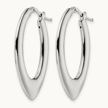 Rhod-plated Polished Oval Hoop Earrings, Sterling Silver — Leslie's