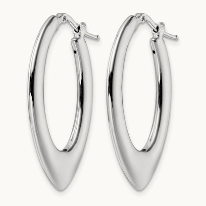 Rhod-plated Polished Oval Hoop Earrings, Sterling Silver — Leslie's