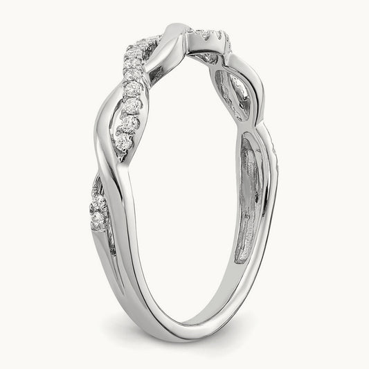 Diamond Twist Design Wedding Band, 14K White Gold