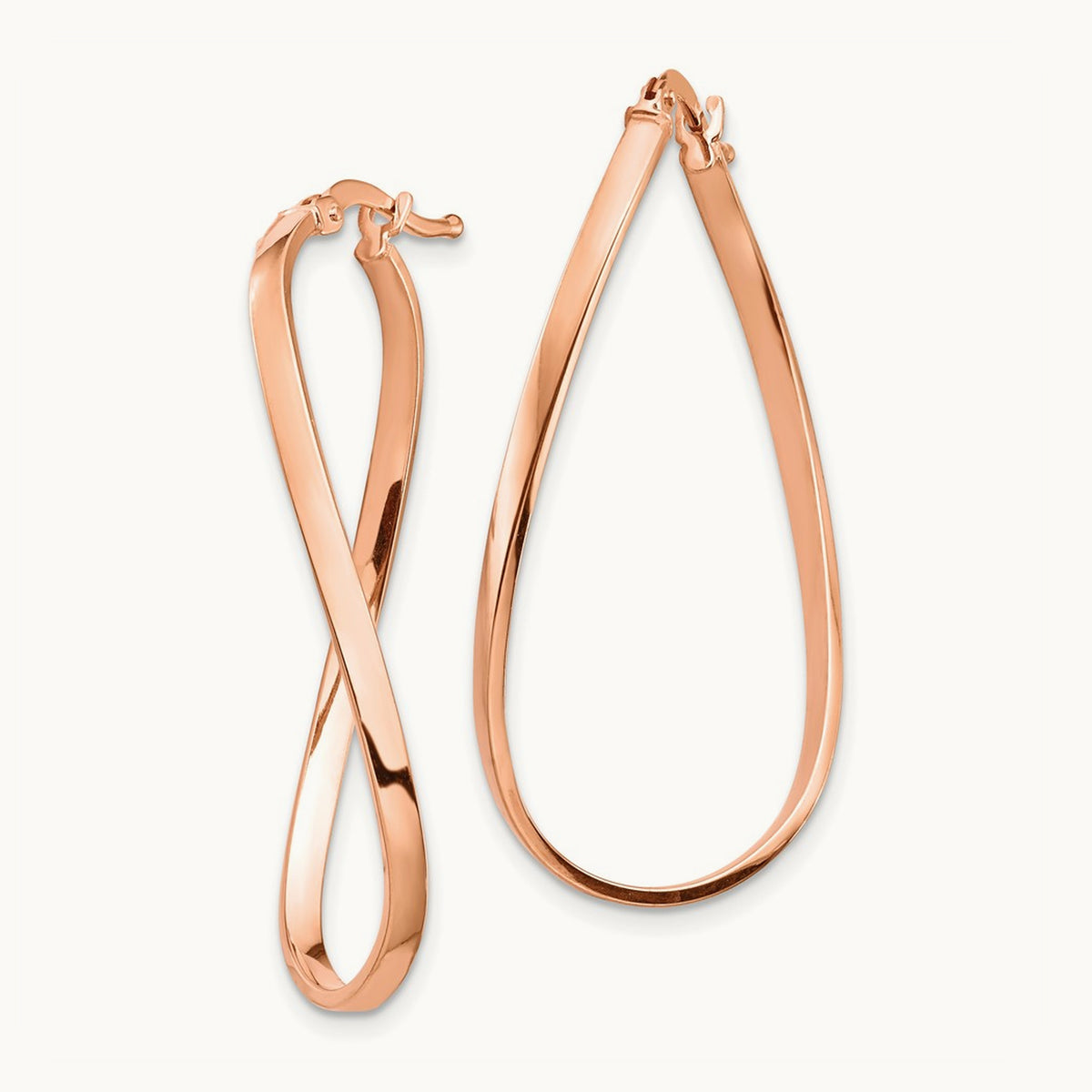 Wavy Hoop Earrings, 2mm, 14K Rose Gold