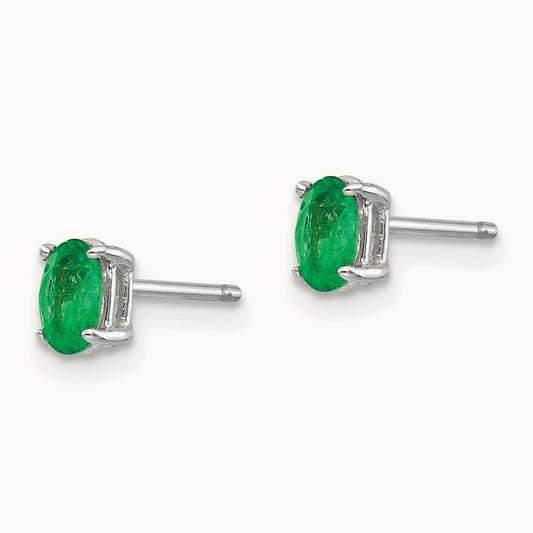 Emerald Earrings, 14K White Gold