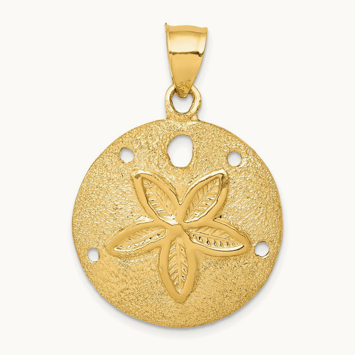 Solid Polished Laser-Cut Sand Dollar Pendant, 14K