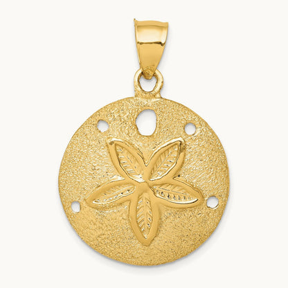 Solid Polished Laser-Cut Sand Dollar Pendant, 14K